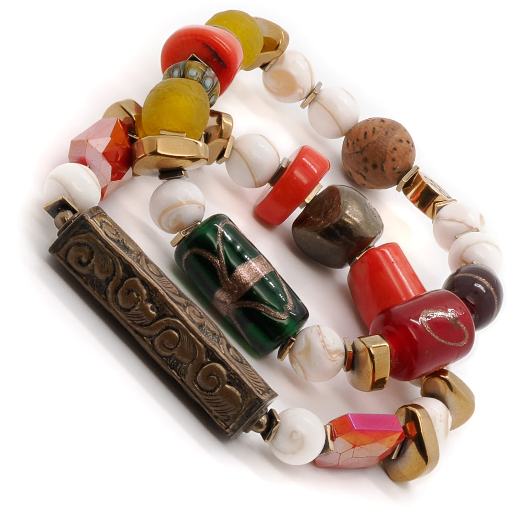 Immerse yourself in the rich cultural heritage of Tibet with the Vintage Style Tibetan Bracelet Set, showcasing intricate designs and vibrant colors.