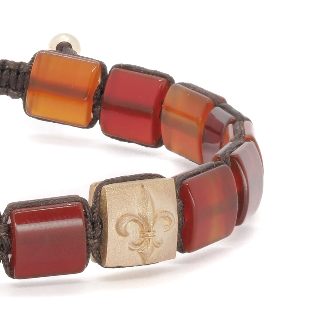 Recycled Metals and Natural Gemstones - Woven Agate Gold Fleur De Li Bracelet, an eco-friendly choice.