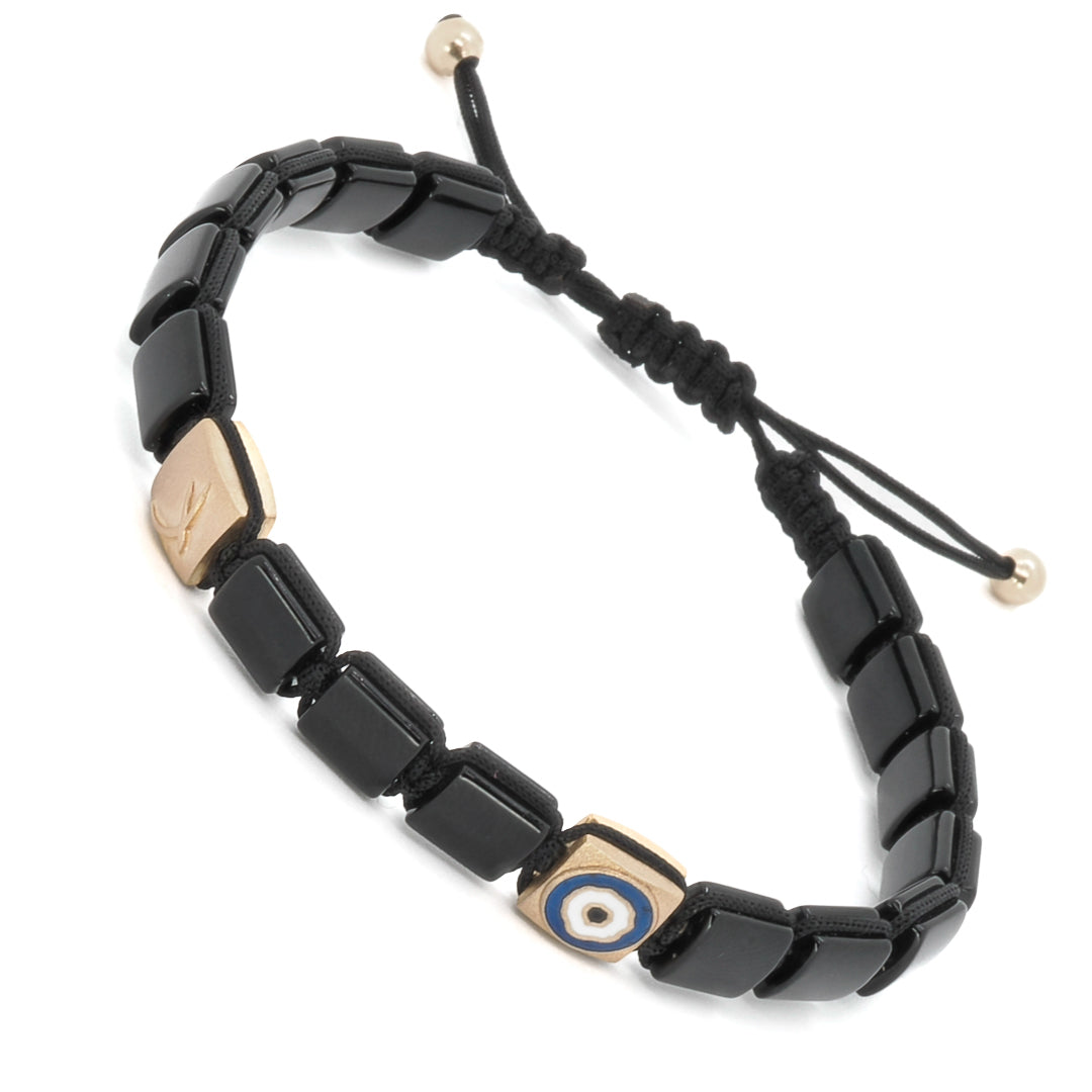 Ebru Jewelry Fine Jewelry Series - Unique Woven Black Energy design with an Evil Eye charm.