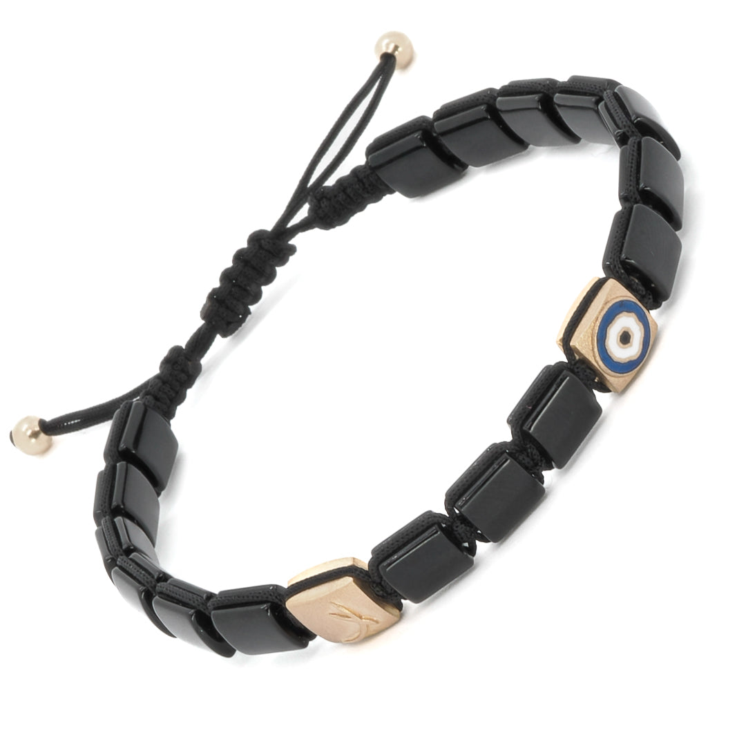 Onyx Stones - Woven Evil Eye Bracelet for protection against negative energy and spiritual journey.