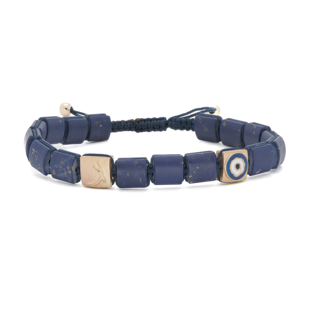 Elegant Yellow Gold and Lapis Lazuli - Woven Evil Eye Bracelet for any occasion.