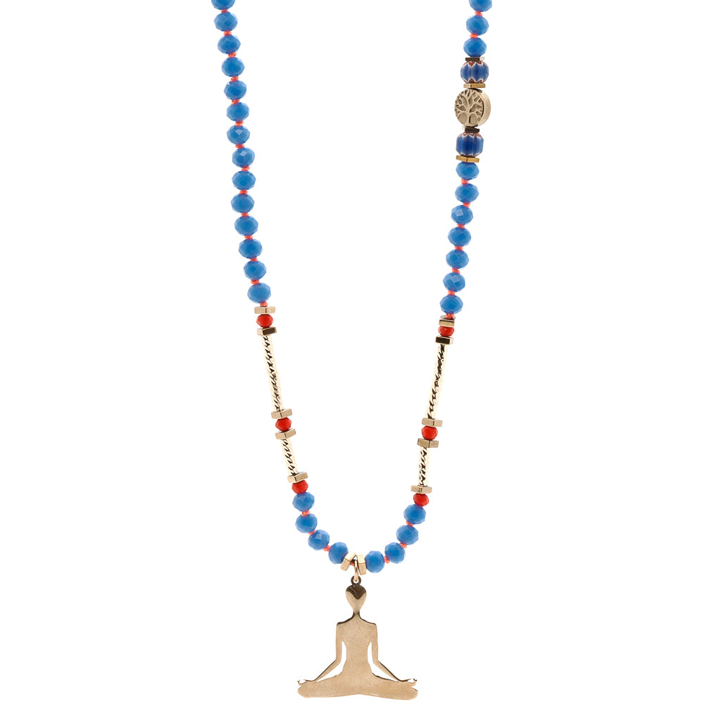Unique Yoga Meditation Necklace crafted with attention to detail, showcasing the beauty of Nepal beads and a sterling silver meditation pendant.
