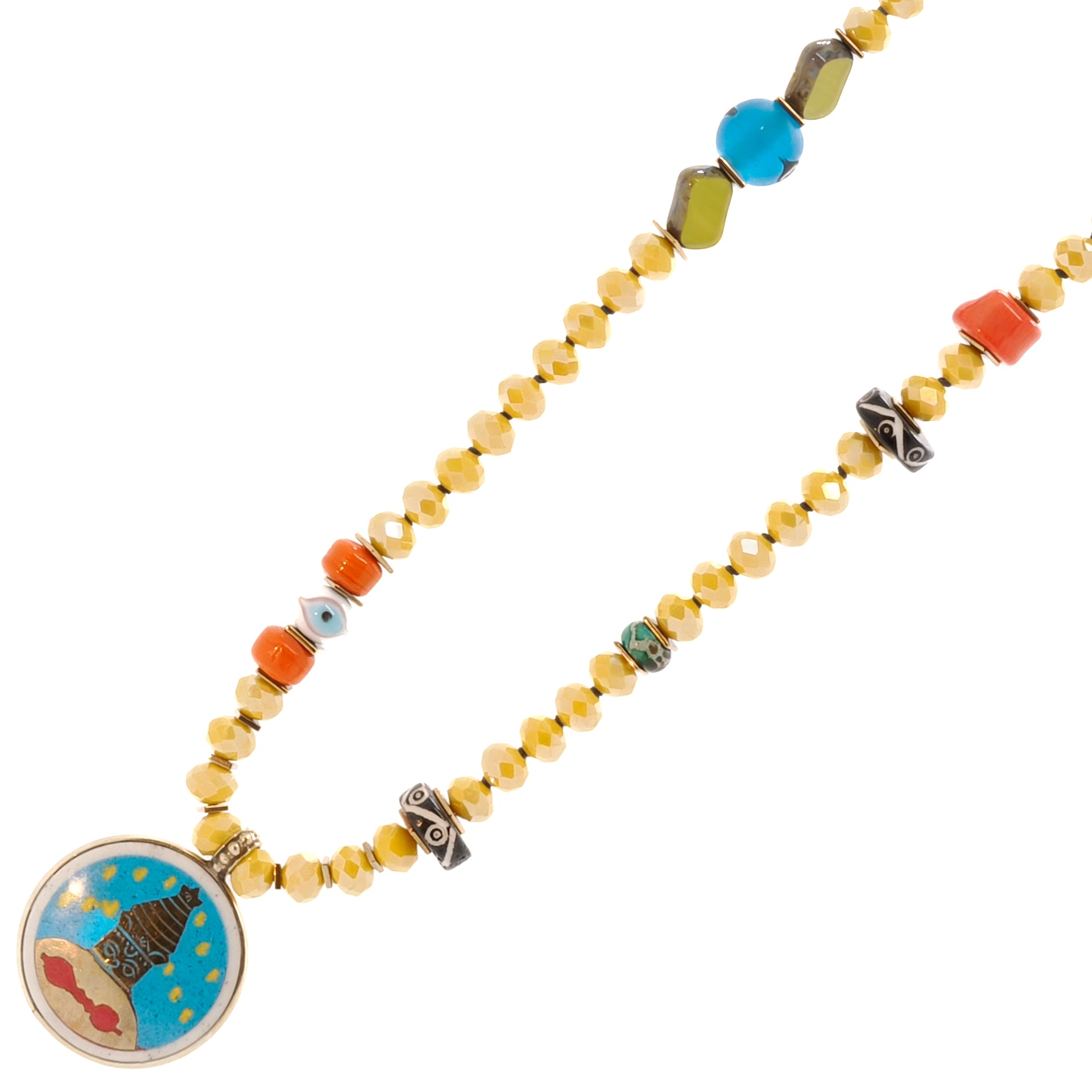 Embrace positivity with the colorful African beads and Om charm of the Yoga Serenity Necklace.